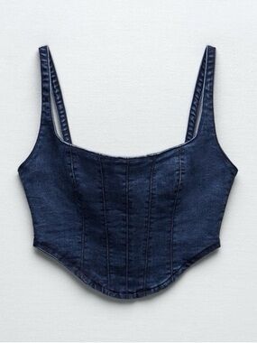 Brand New With Tags Denim Corset Tank Top - Zara Indigo Dark Blue - Medium